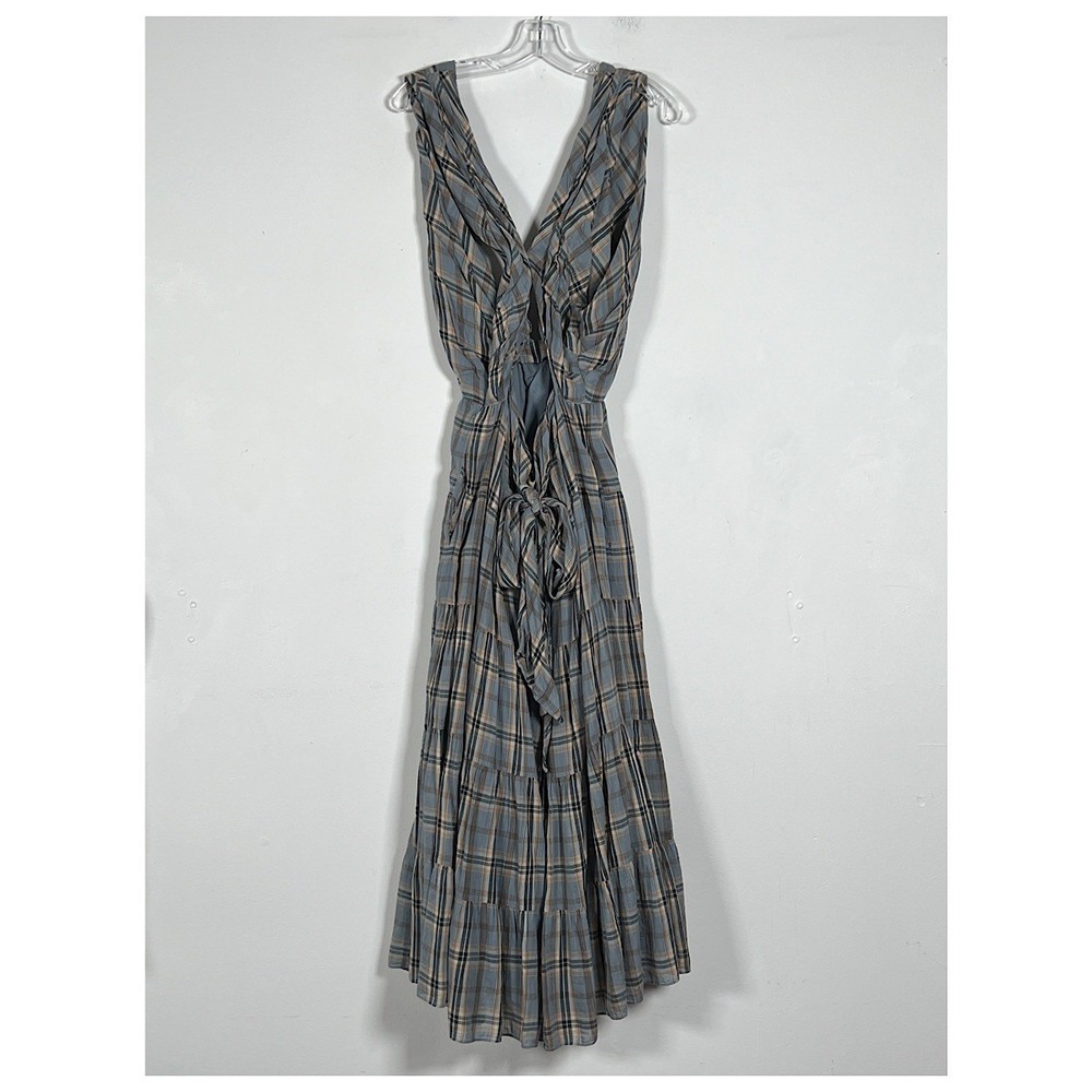 Ulla Johnson Crisscross Halter Cutout Tiered Maxi Dress Sz 4 Multi Plaid  Belted - Picture 4 of 10